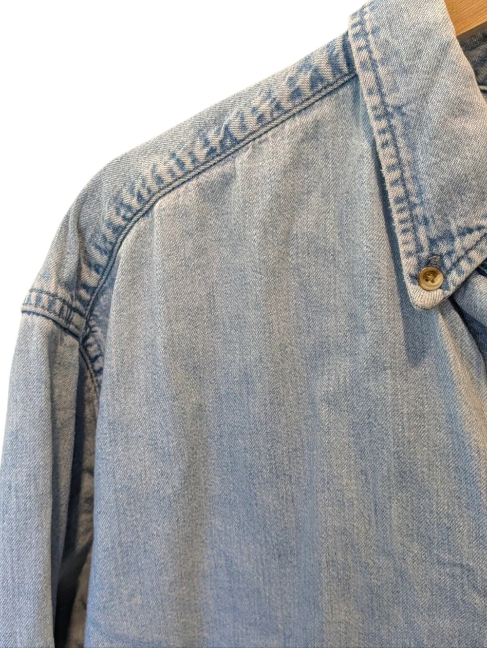 Vintage Eddie Bauer Chambray Denim Shirt 90s Grunge Workwear Faded Wash Large